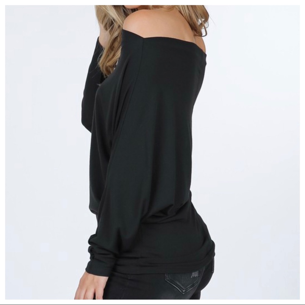 ✨LAST✨Black Slouchy off the shoulder dolman top - Picture 4 of 6